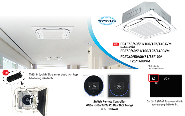 Cassette âm trần Round Flow có Streamer